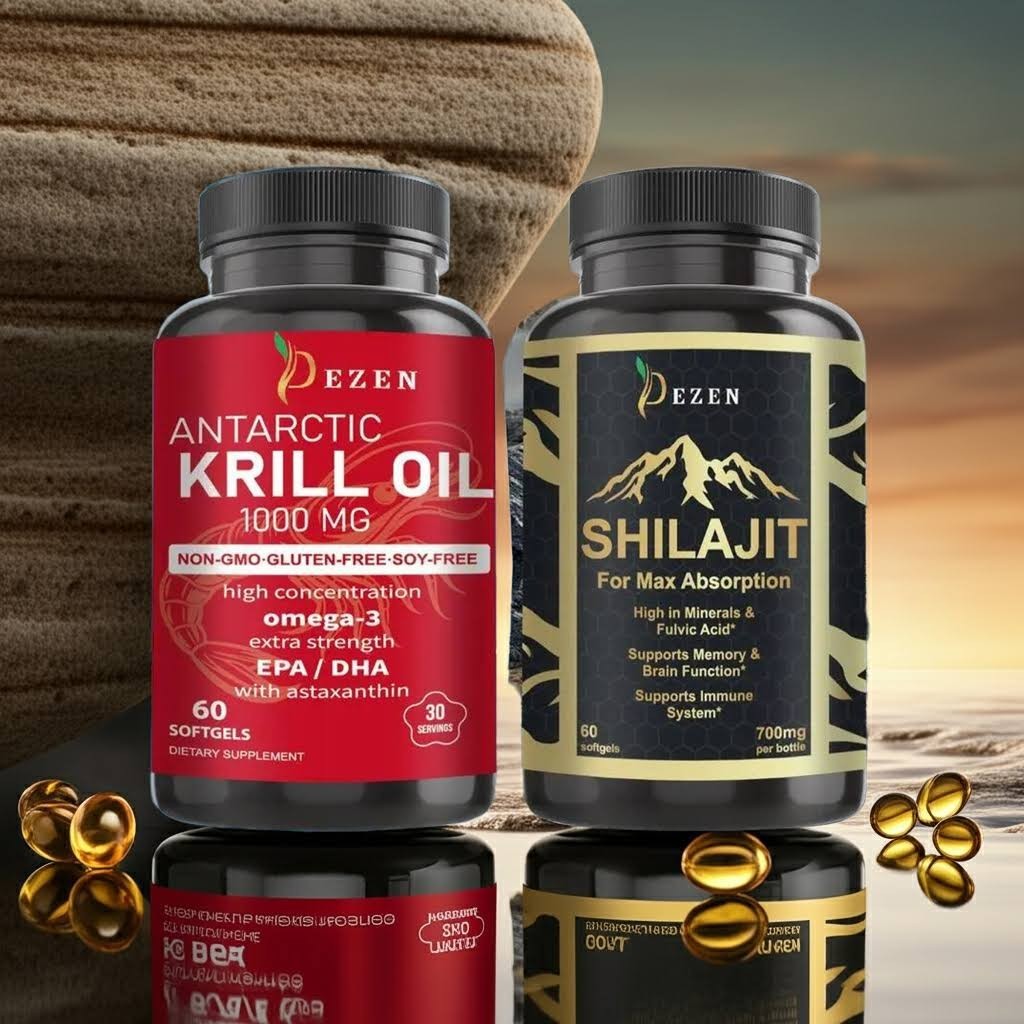 DEZEN Himalayan Shilajit & Krill Oil Softgel Combo with Omega 3, 60 Serving