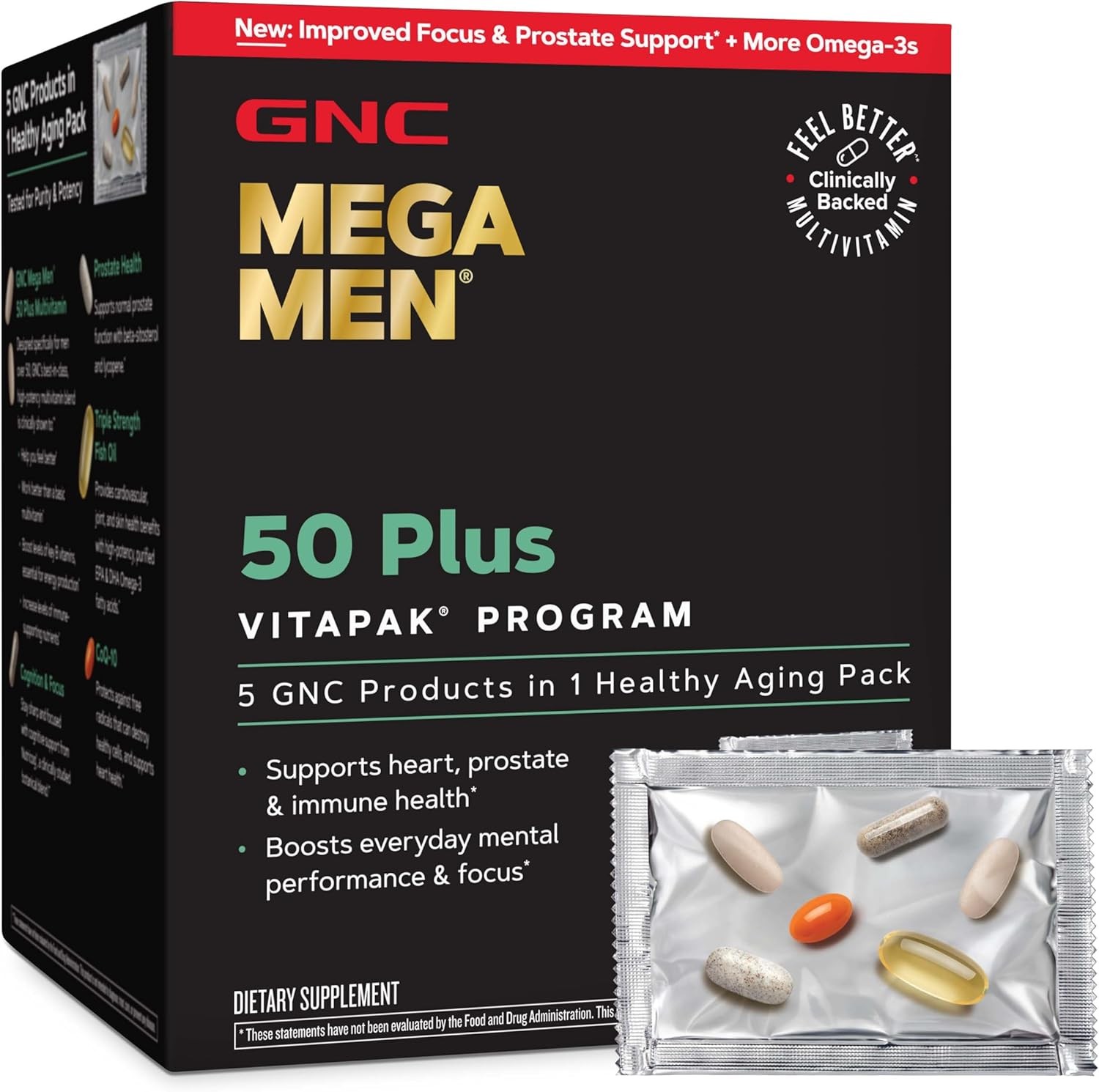 GNC Mega Men 50 Plus Vitapak Program for Men, Convenient Complete Nutrition, 5 P