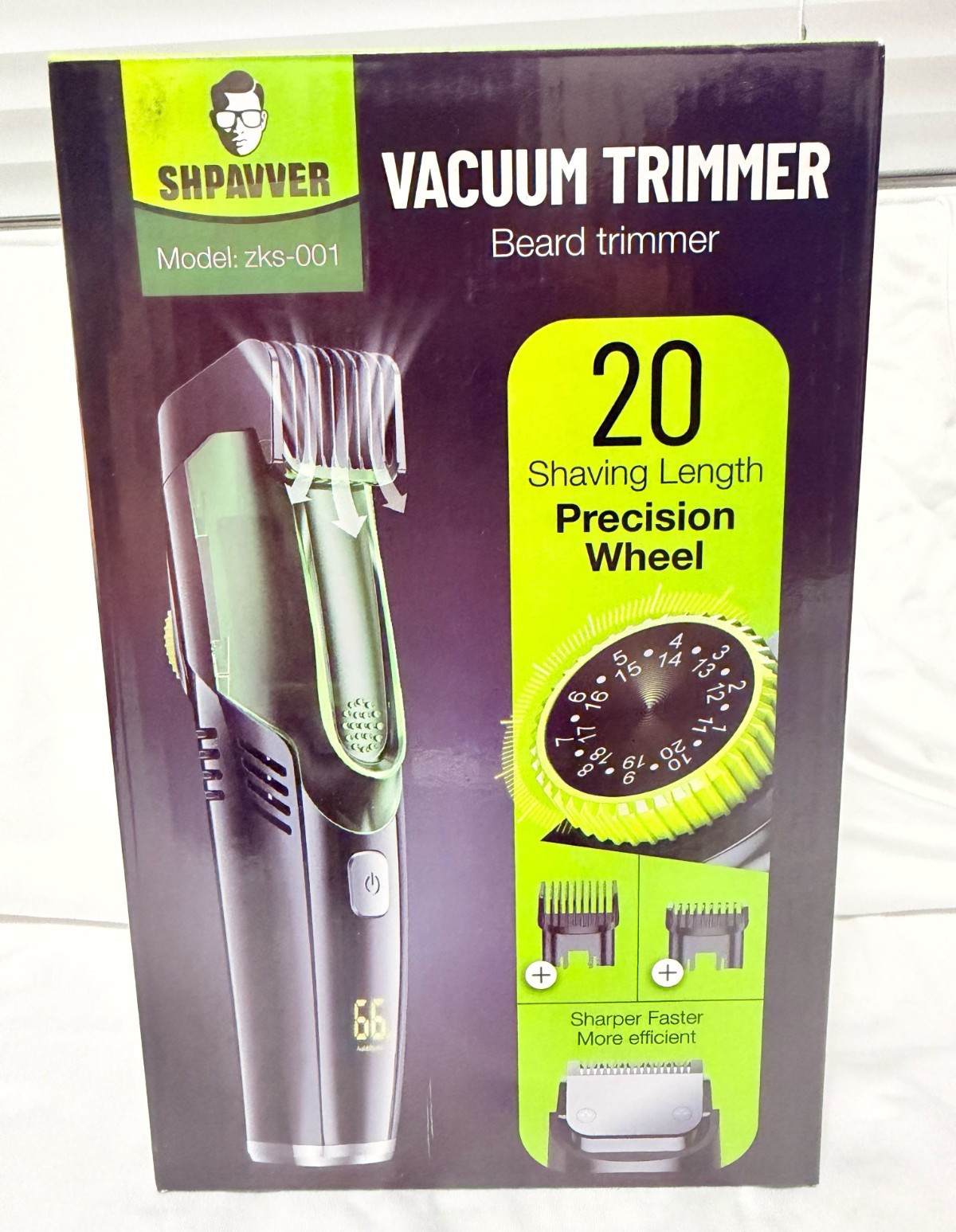 SHPAVVER Vacuum Beard Trimmer Rechargeable 20 Lengths Black/Green zks-001