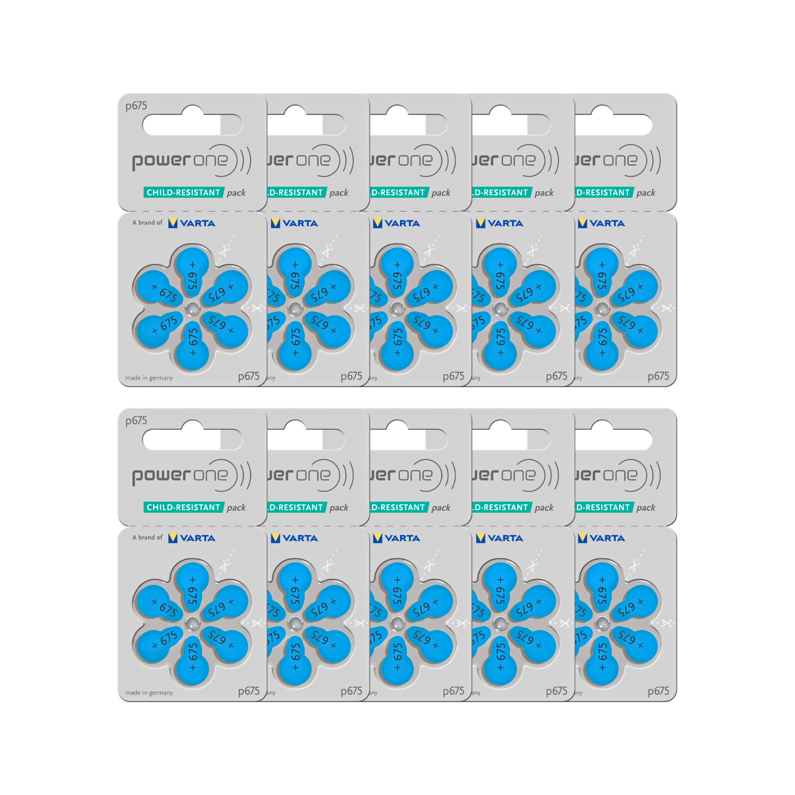 60 Power One Hearing Aid Batteries Size 675 + Free Keychain/2 Extra Batteries