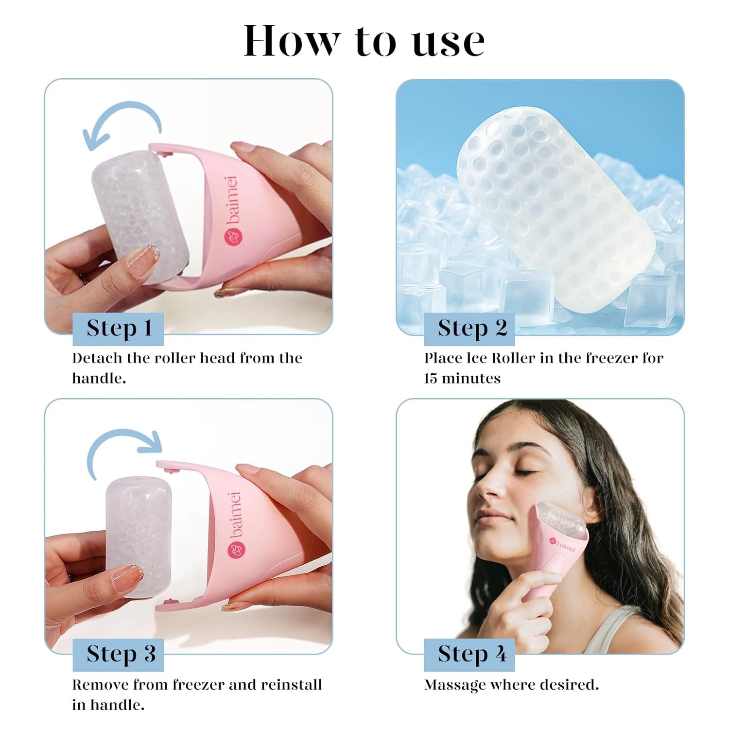 BAIMEI IcyMe Ice Roller for Face and Gua Sha Facial Tool Set, Ice Face Roller Re