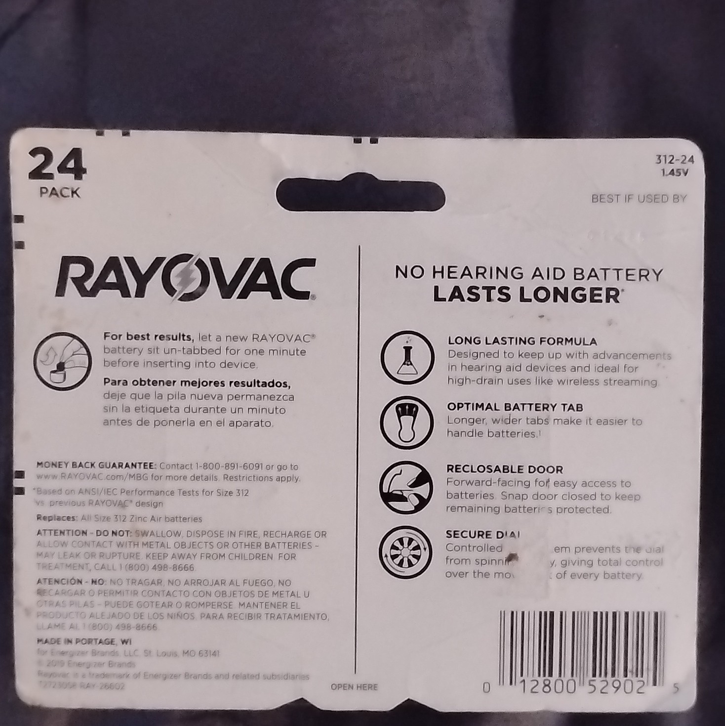 Rayovac Size 312 (Brown) Zinc-Air Hearing Aid Batteries 24 Pack 1.45V 312-24