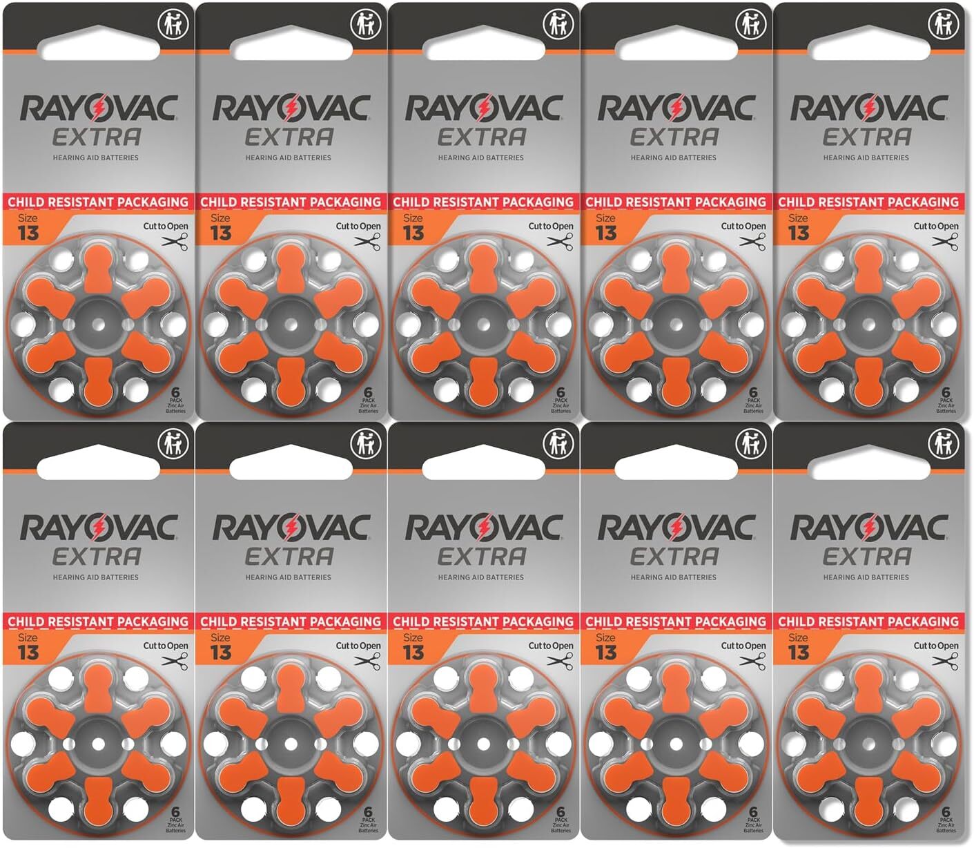 60 Rayovac Extra Advanced Size 13 Hearing Aid Batteries 1.45V Zinc Air Exp 2027