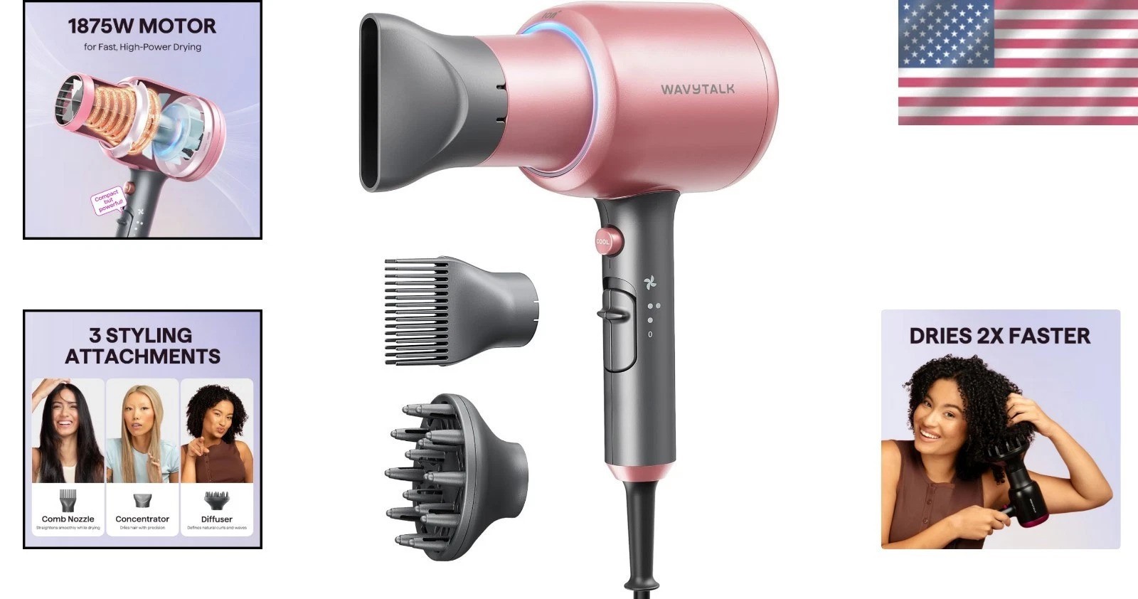 Ceramic Blow Dryer with Automatic Shut-off & Frizz Reduction – Rose Gold 1875W