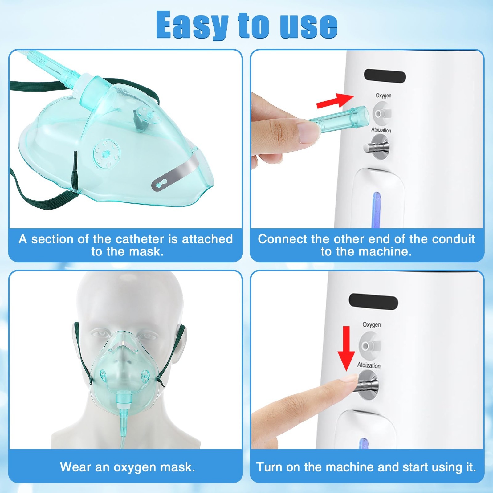 2PCS L Oxygen Mask with 6.6 Ft Tubing and Adjustable Elastic Strap, Adult Oxyge