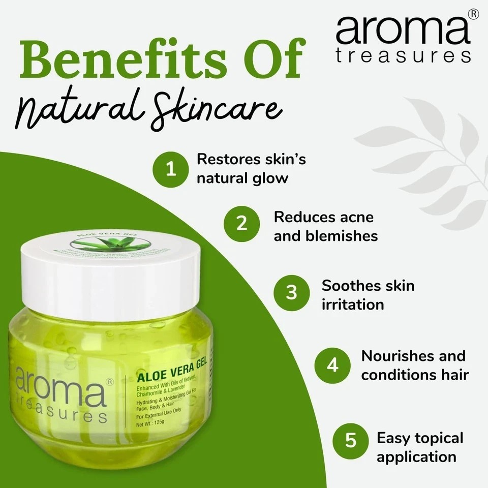 Aroma Treasures Aloe Vera Gel 125g | Face & Hair Moisturizer Paraben Free Unisex