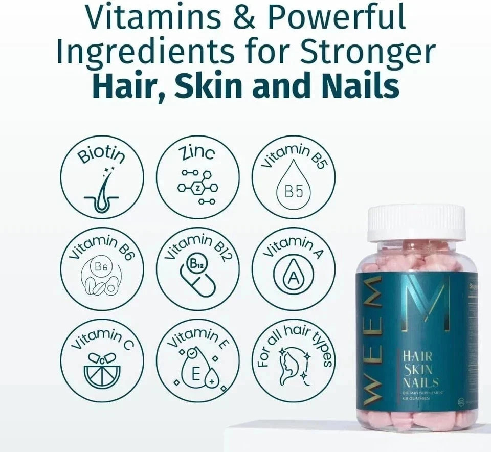 WEEM Hair Skin and Nails Gummies – Supports Healthy Hair – Vegan biotin Vitamins