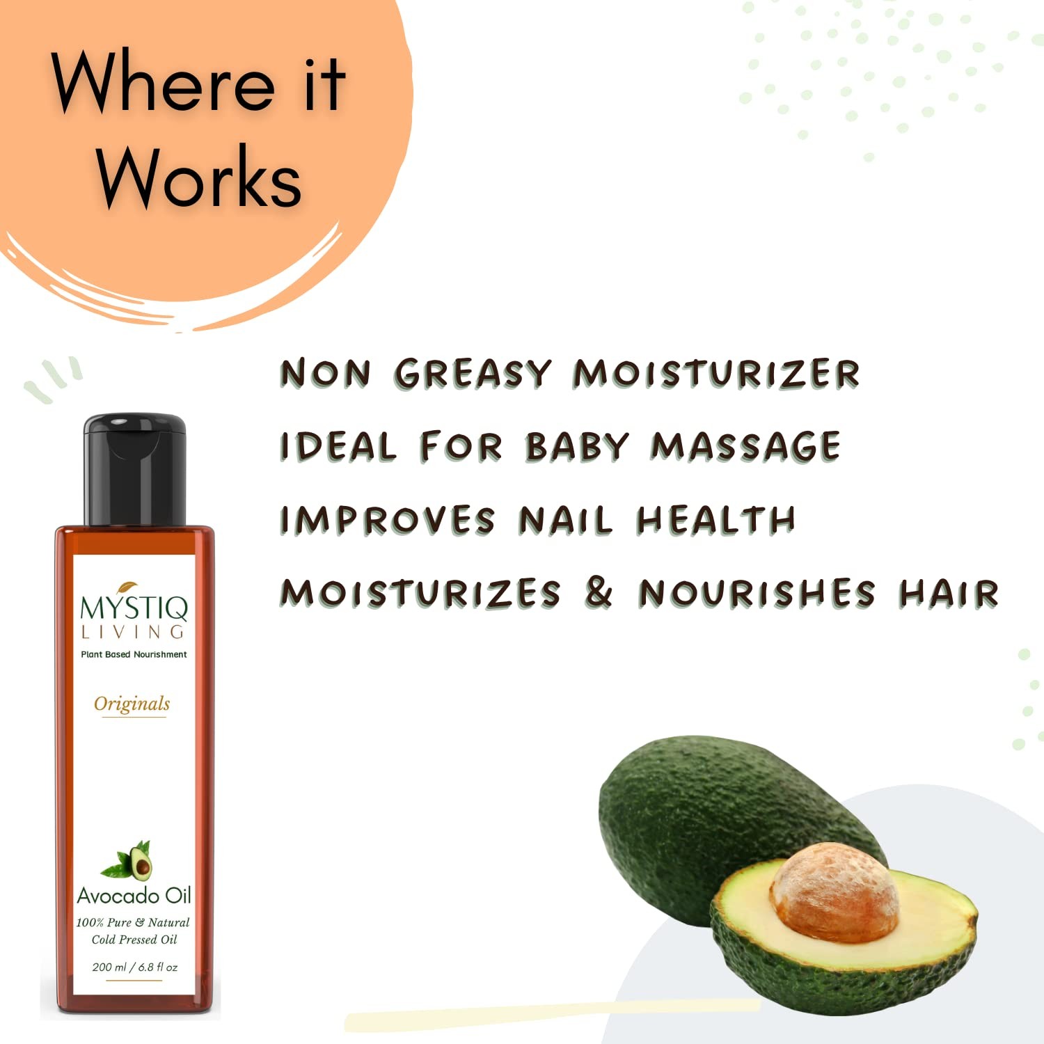 Mystiq Living Avocado Oil For Glowing Skin And Soft Hair 200ml