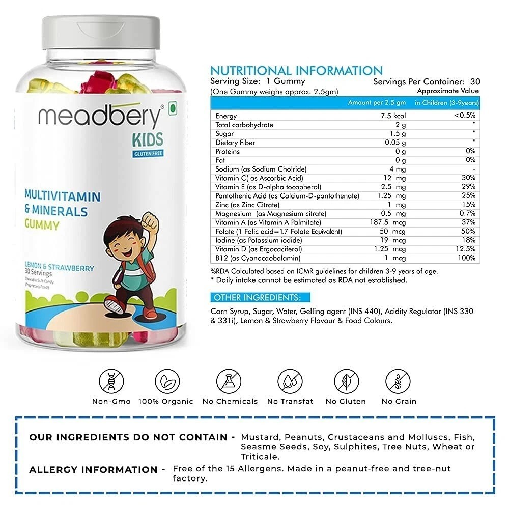 Meadbery Multivitamin And Mineral Bears Jelly Glutenfree Formula – 30 Gummys