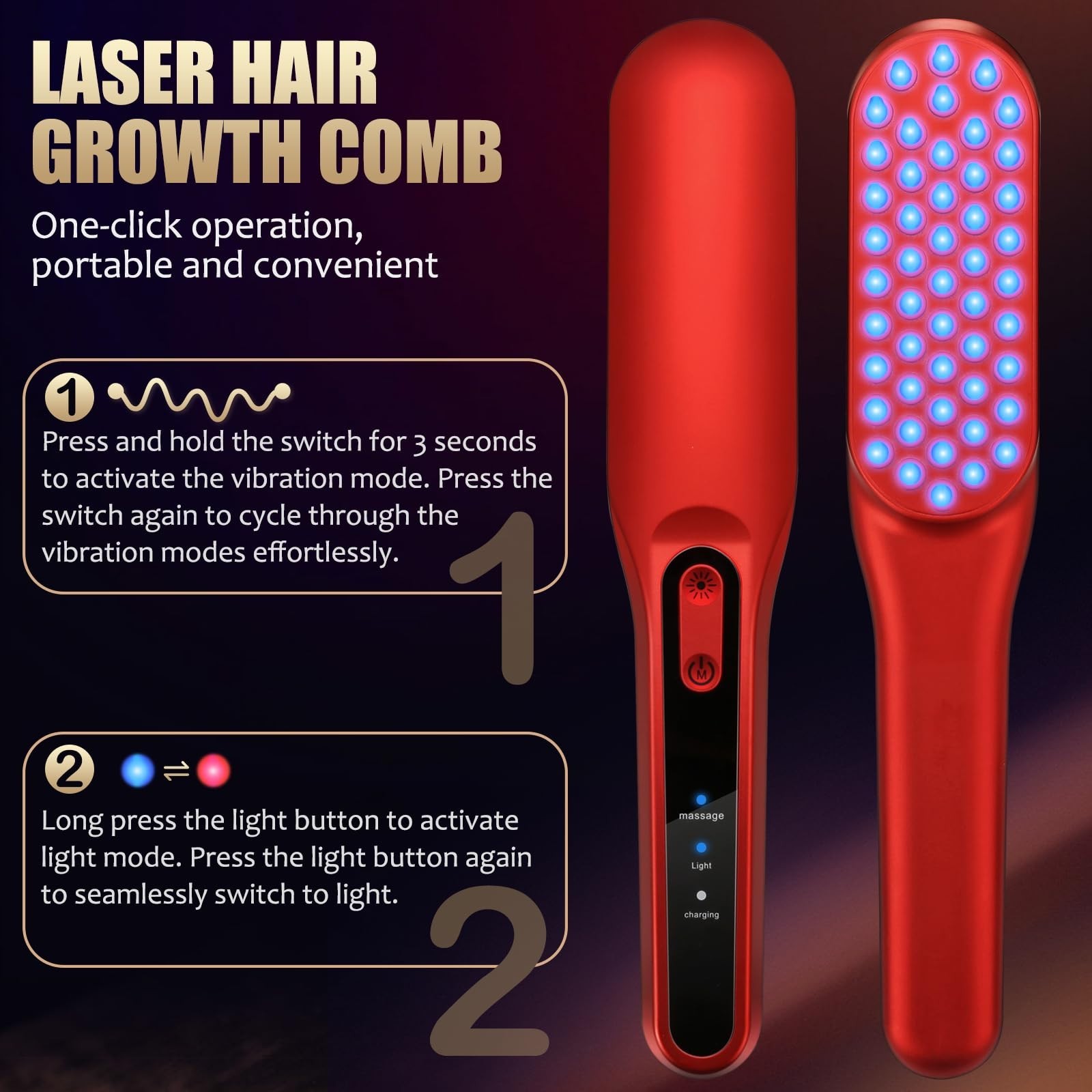 Laser Hair Growth Comb – Red Light Therapy Treatment for Men & Women, 1pc