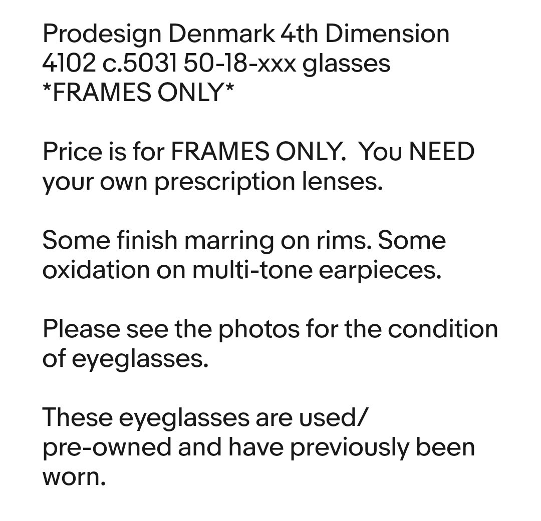 Prodesign Glasses Denmark 4th Dimension 4102 c.5031 50-18-xxx *FRAMES ONLY*