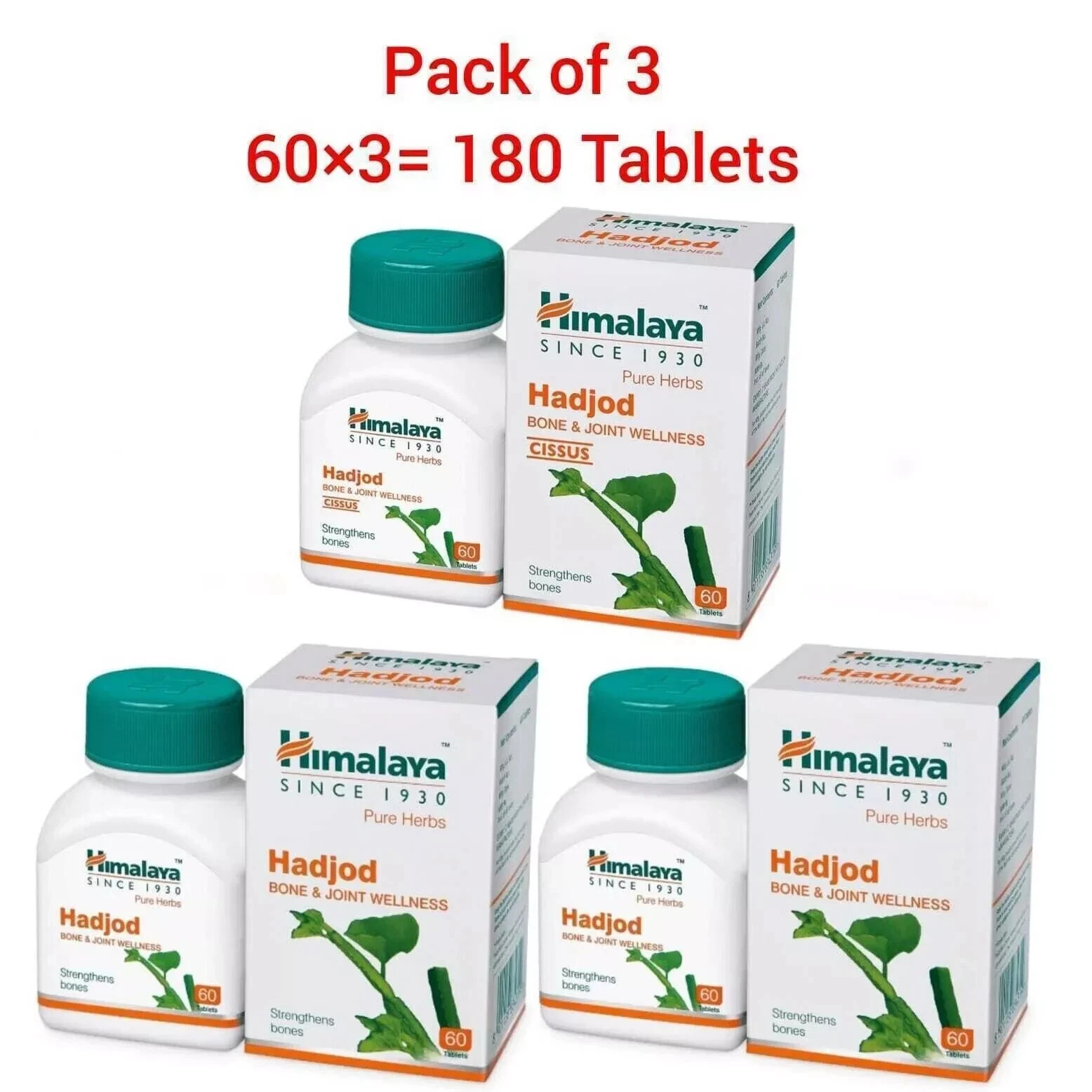 3 x Himalaya Hadjod 180 Tablets (60X3) For Bone & Joint Wellness Free shipping