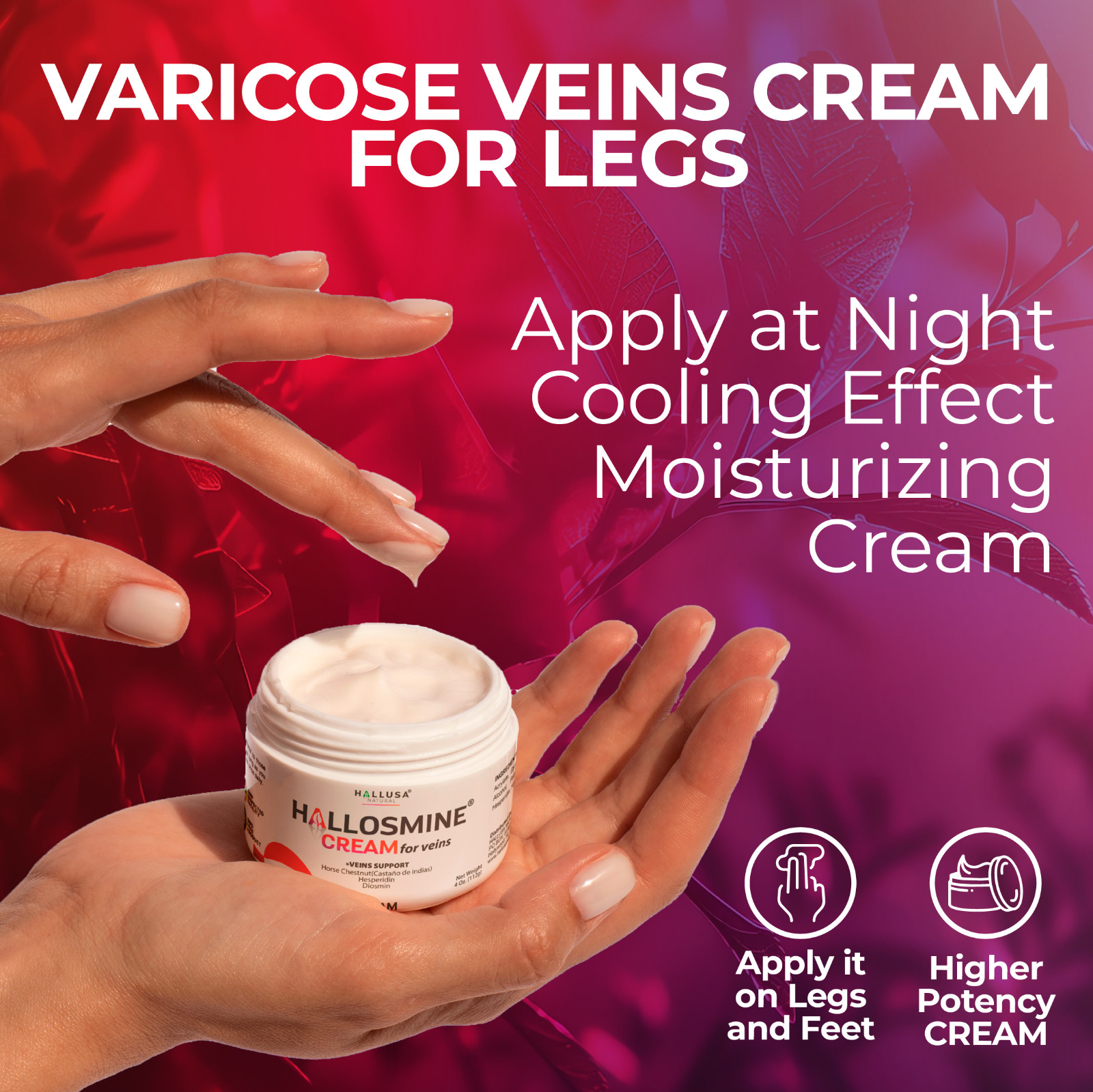 Hallosmine ADVANCE Diosmin 1000mg + FREE Cream for Veins 4 oz – 60 Capsules