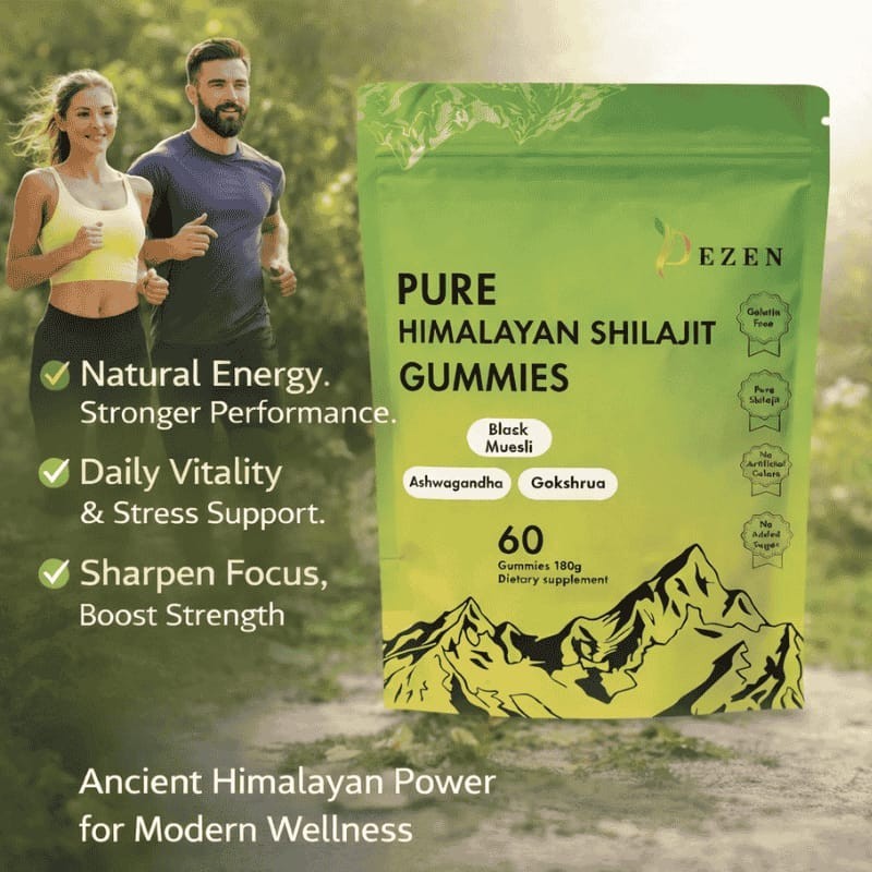 DEZEN Himalayan Shilajit Gummies 3000mg with Ashwagandha 60Pcs Vitality Boost