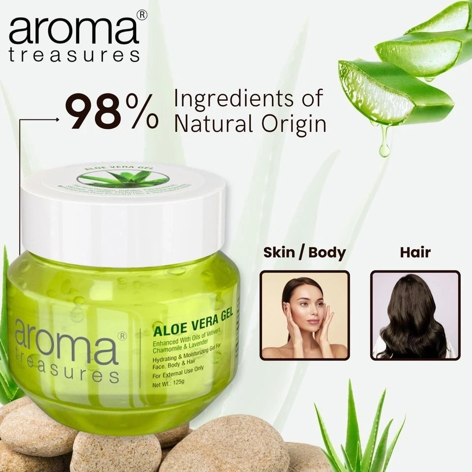 Aroma Treasures Aloe Vera Gel 125g | Face & Hair Moisturizer Paraben Free Unisex