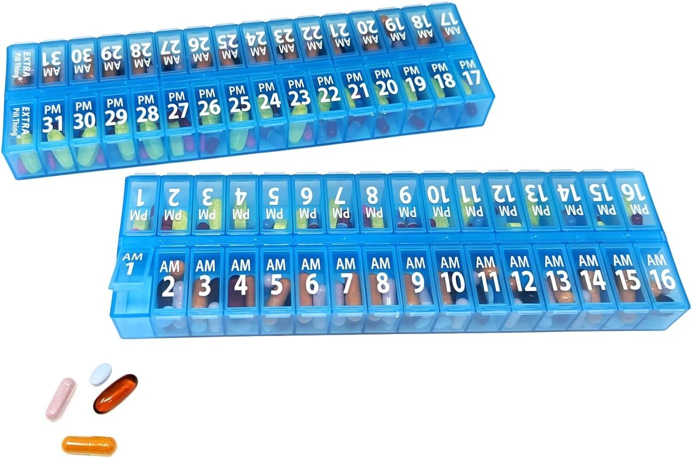 31 Day Twice-a-Day Monthly Pill Box Planner Set – AM & PM Medication Organizer