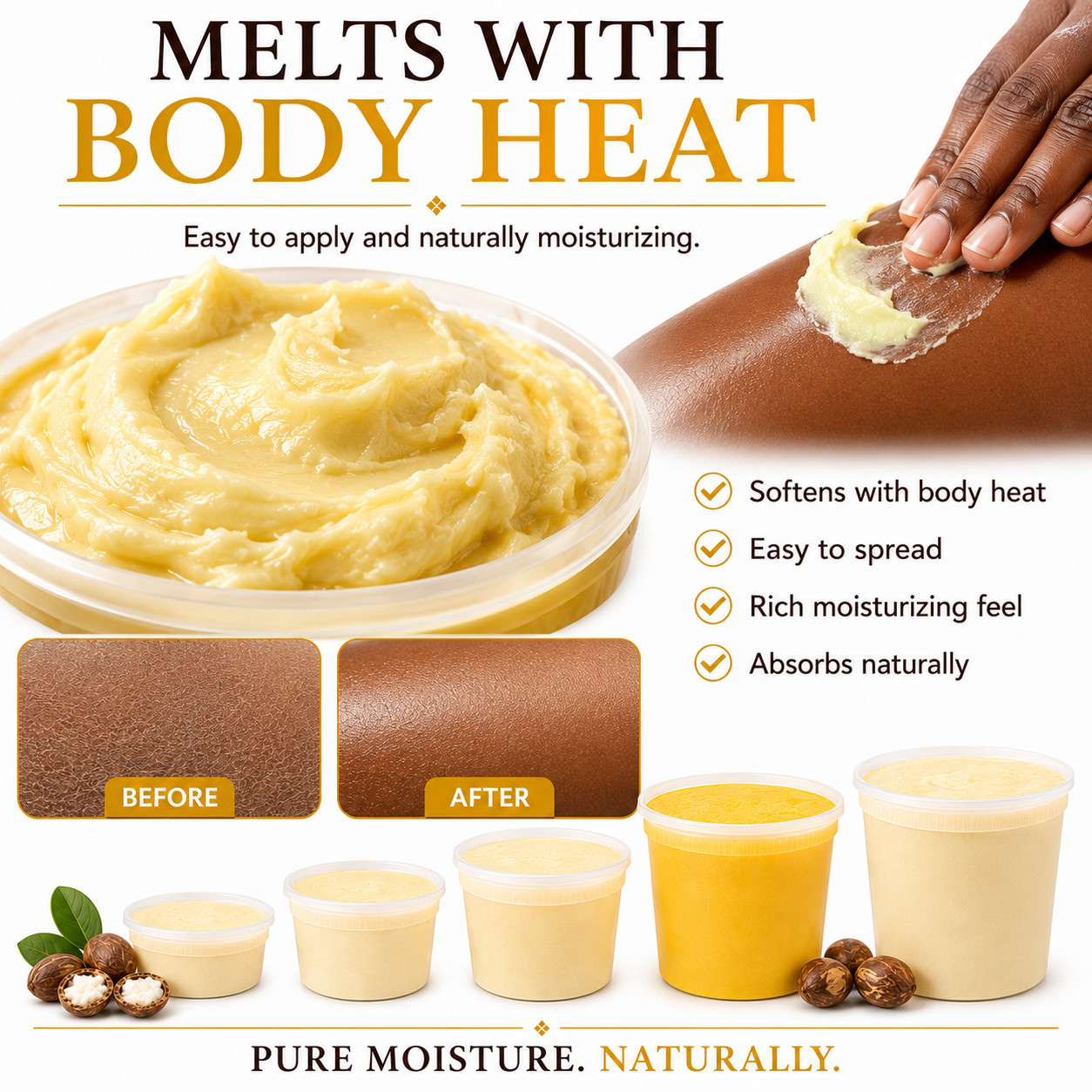 African Shea Butter 32 oz. / 2 lb Raw Yellow Shea Bulk Natural Organic Unrefined