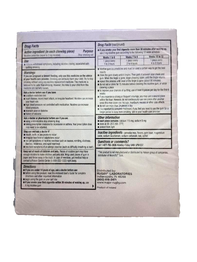 Rugby Nicotine Gum 2 mg Sugar Free Mint 110 Pieces ( Exp. 06/ 2028 or better )