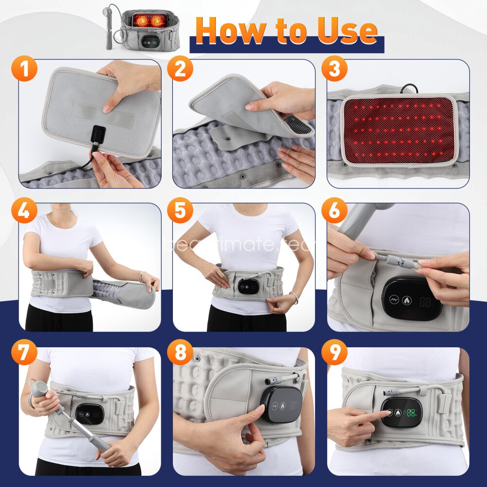 Heating Vibration Waist Belt Red Light Massager Lower Back Pain Relief Daily Use