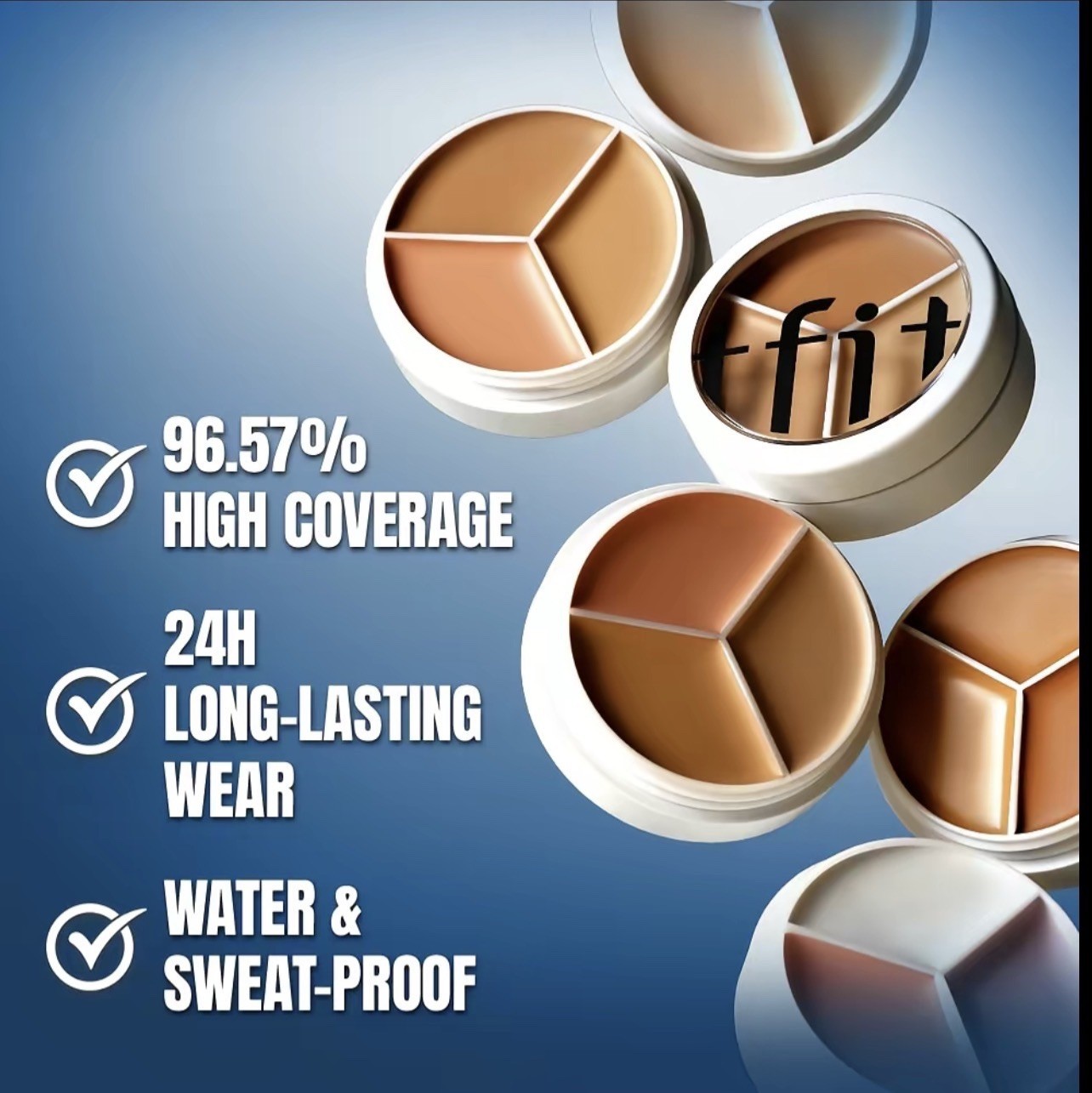 Tfit Cover Up Pro Concealer Korea Makeup, 3-Color Palette, Color Corrector