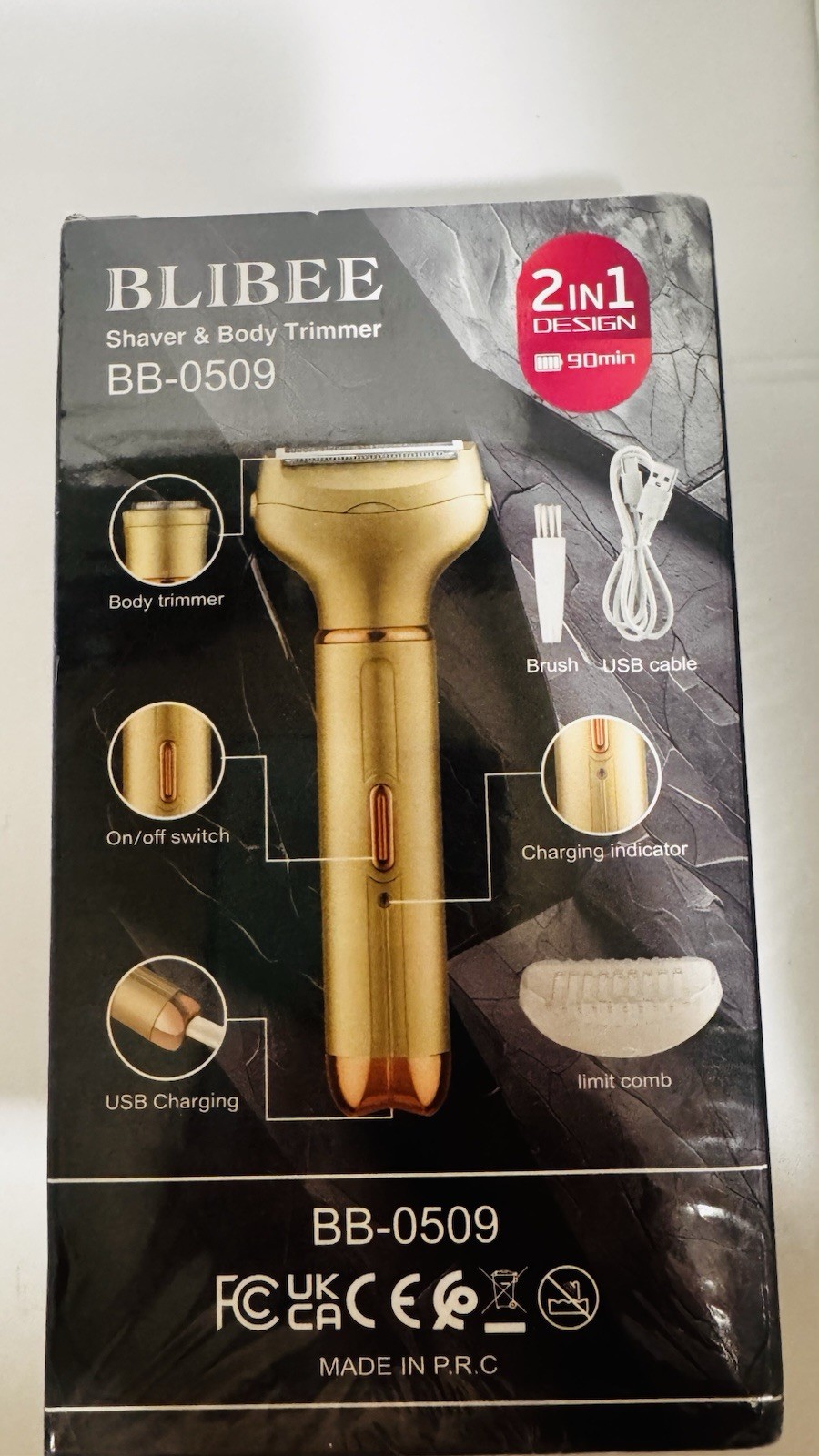 BLIBEE BB-0509 2-in-1 Body Trimmer Shaver USB Rechargeable Cordless, Gold