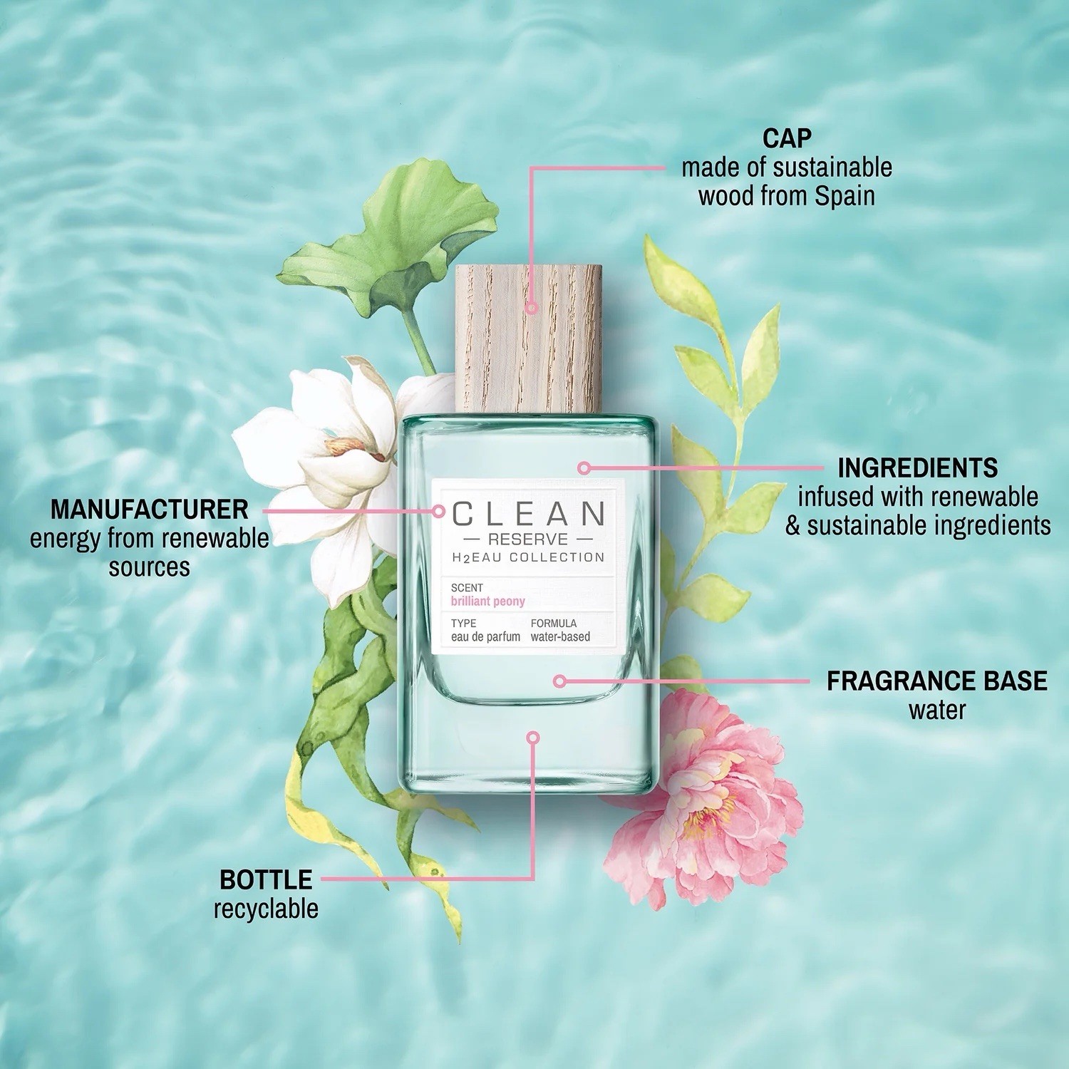 CLEAN Reserve H2EAU Brilliant Peony Eau de Parfum Spray, Regular Size 3.4 fl oz