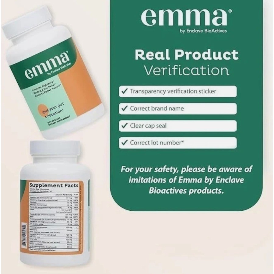 3 Bottle Emma Gut Health Supplement 180 Capsules for Bloating Relief & Leaky Gut