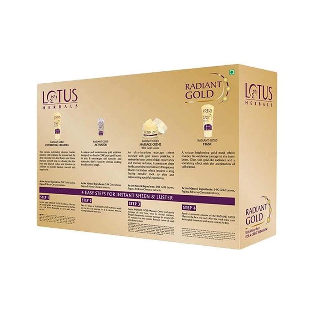Lotus Herbals Radiant Gold Facial Kit 170g – 24K Gold Leaf Glow, For Men & Women