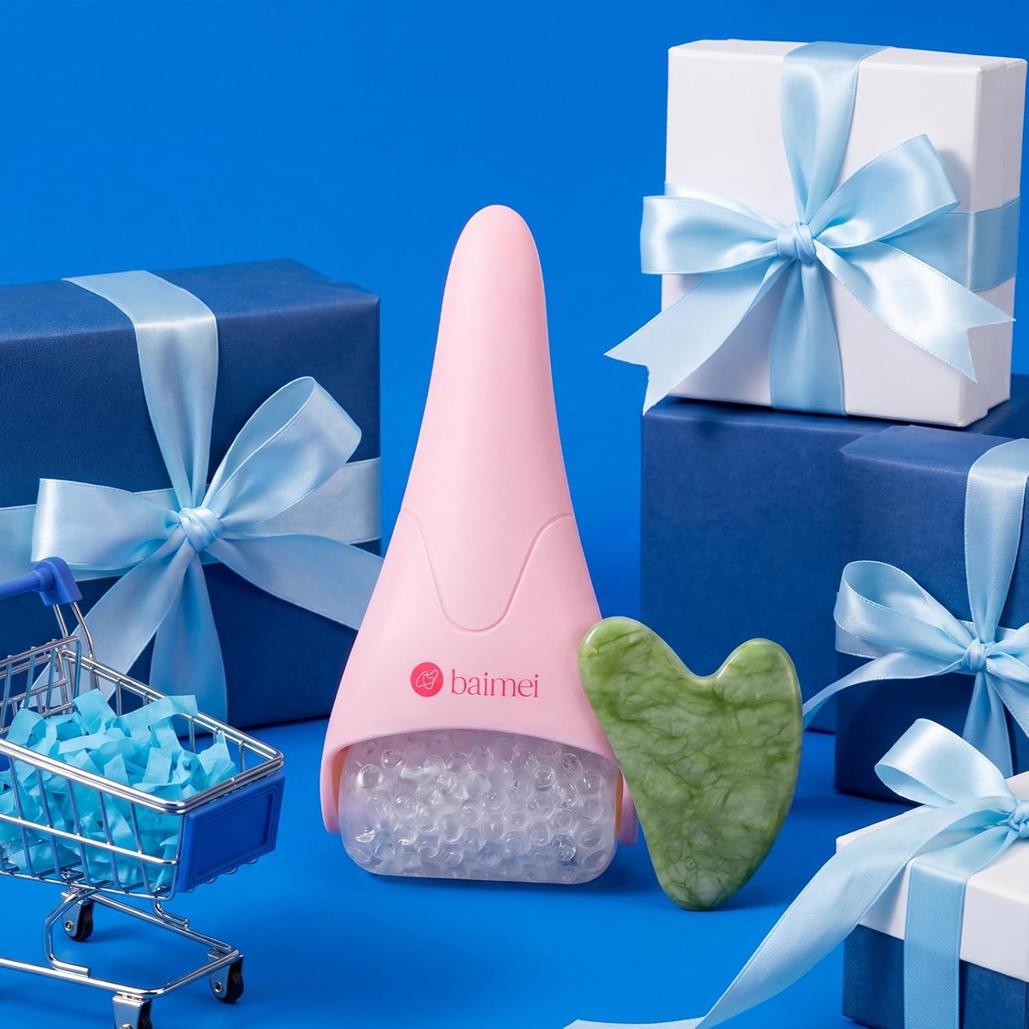 BAIMEI IcyMe Ice Roller for Face and Gua Sha Facial Tool Set, Ice Face Roller Re